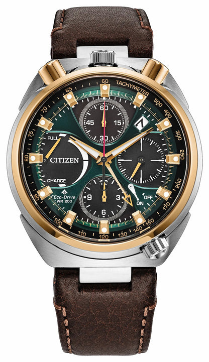 Promaster Tsuno Chrono Racer Green Dial Leather Strap AV0104-06W | Citizen Quality