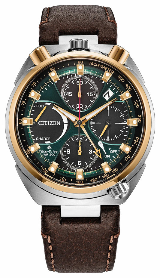 Promaster Tsuno Chrono Racer Green Dial Leather Strap AV0104-06W | Citizen Quality