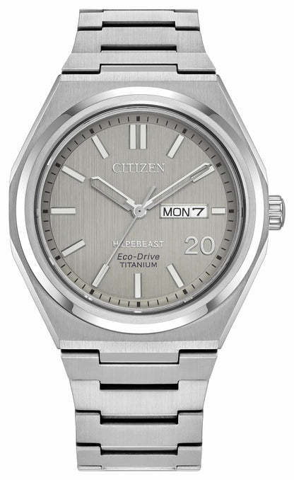 Zenshin Three-hand x Hypebeast Silver-Tone Dial Super Titanium with Duratect Platinum Bracelet AW0138-59A | Citizen Hot Sale