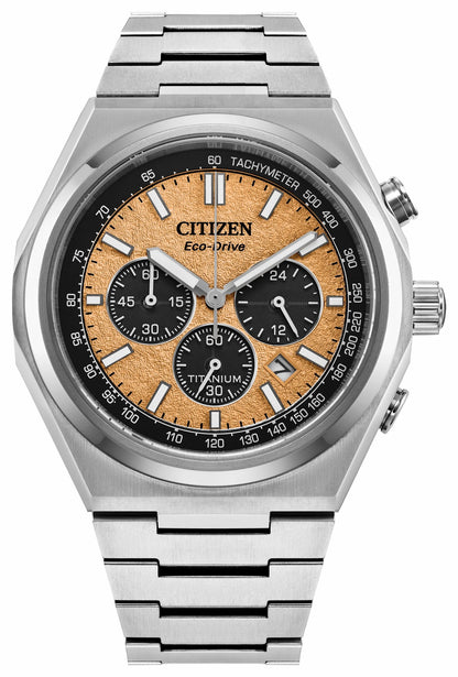 Zenshin Chrono Salmon Dial Super Titanium Bracelet CA4610-85Z | Citizen Everyday