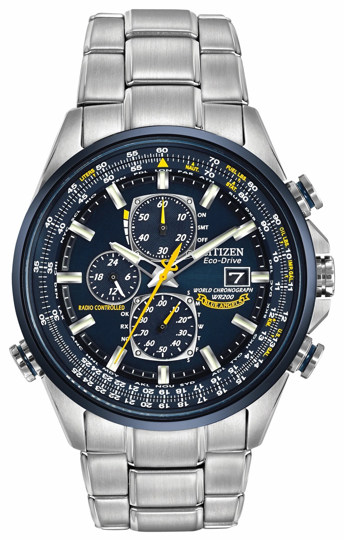 World Chronograph A-T - Men's Eco-Drive Steel Blue Dial Watch | Citizen Latest