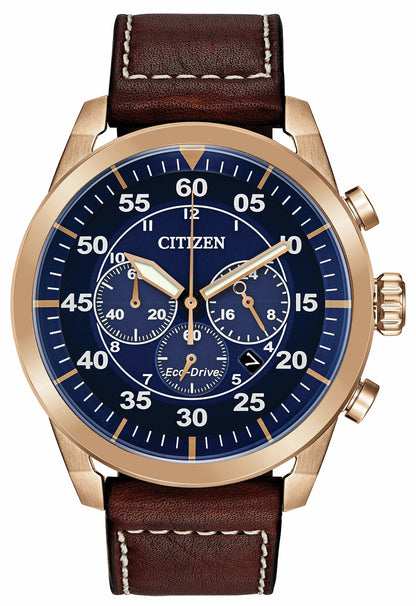 Citizen Avion Eco-Drive Rose Gold Blue Dial Watch | Citizen Top Pick