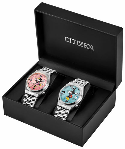 TSUYOSA Mickey Mouse and Minnie Mouse Blue Dial Stainless Steel Bracelet PAIRS-DIS-TSUYOSA | Citizen Discount