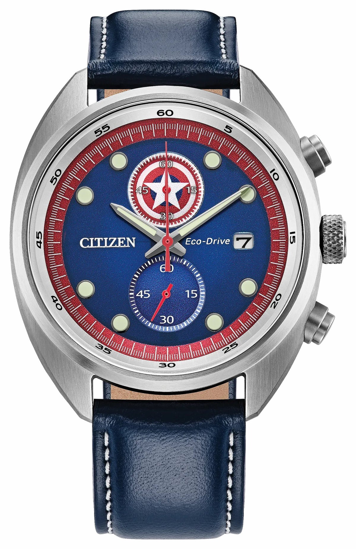 Captain America 85th Anniversary Blue Dial Leather Strap CA7046-46W | Citizen Top Pick