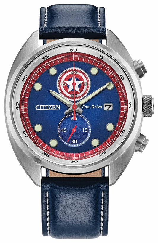 Captain America 85th Anniversary Blue Dial Leather Strap CA7046-46W | Citizen Top Pick