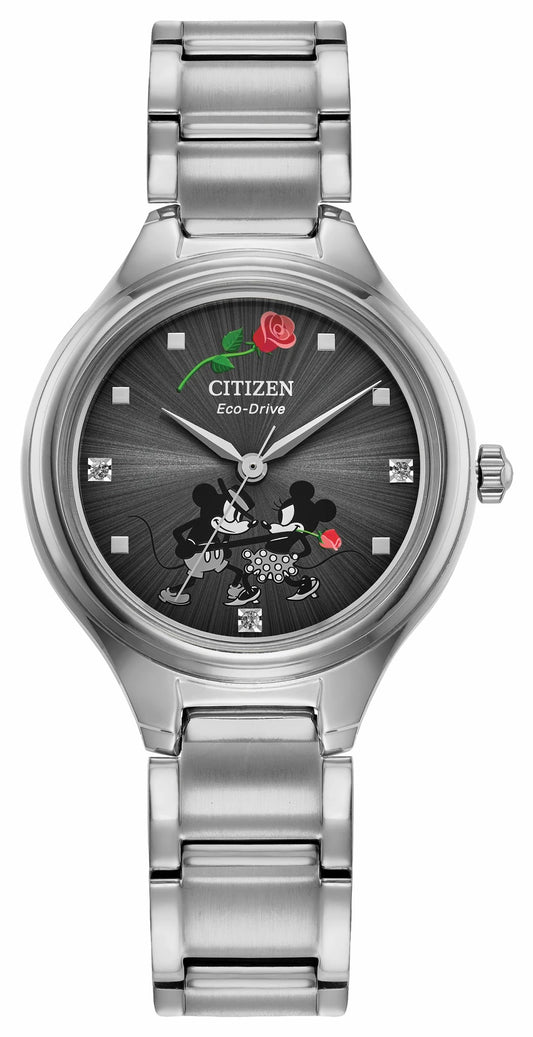 Mickey Mouse and Minnie Mouse Tango Gray Dial Stainless Steel Bracelet FE2101-58W | Citizen Trusted