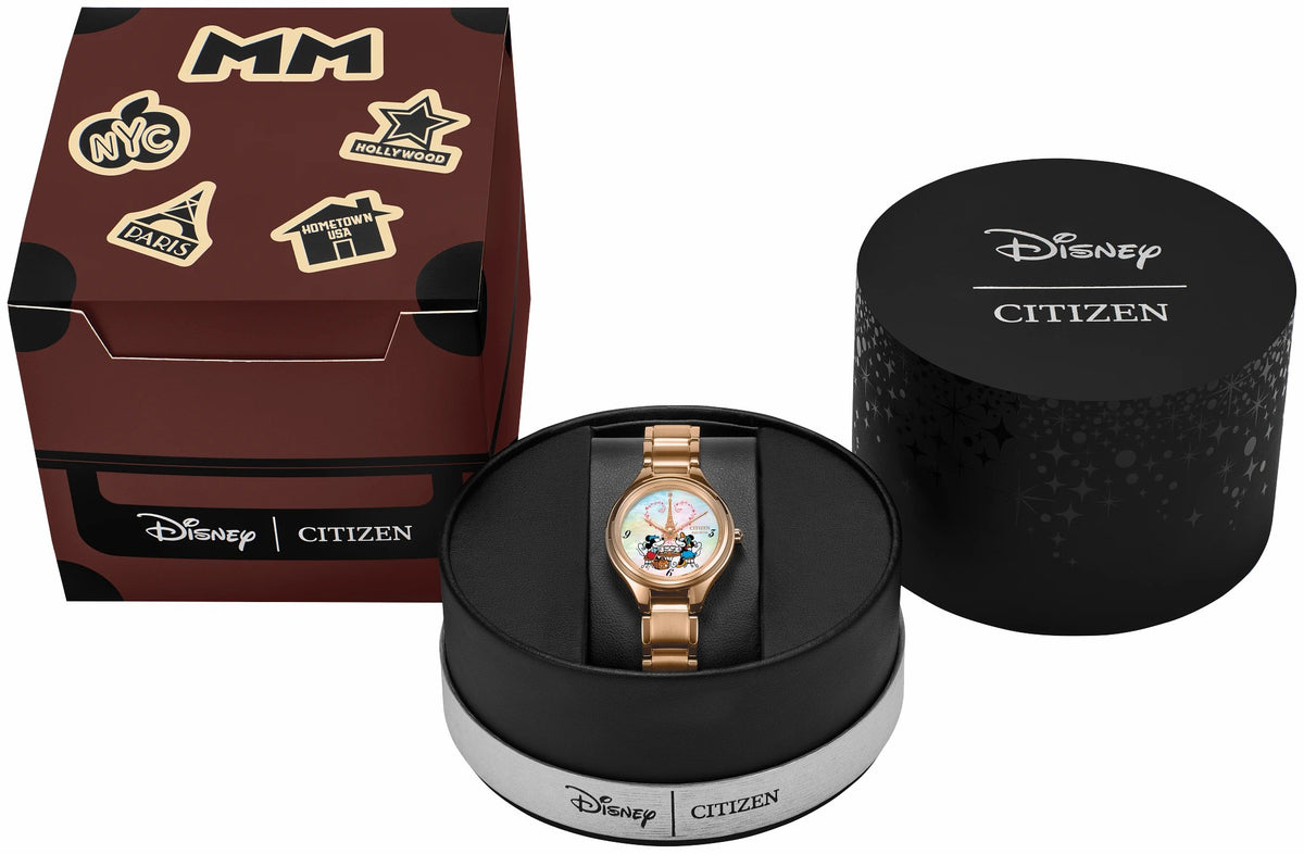 Mickey Mouse & Minnie Mouse Take Paris White Dial Stainless Steel Bracelet FE2103-52D | Citizen Smart Buy