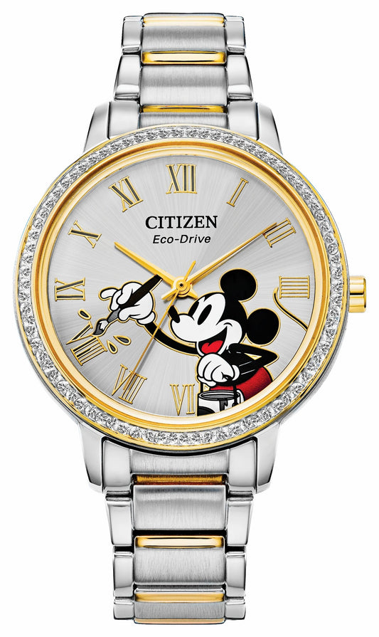 Mickey Crystal Silver-Tone Dial Stainless Steel Bracelet FE7044-52W | Citizen Special Offer