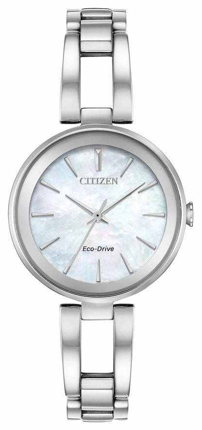 Axiom - Ladies Eco-Drive EM0630-51D Steel Pearl Dial Watch | Citizen Classic
