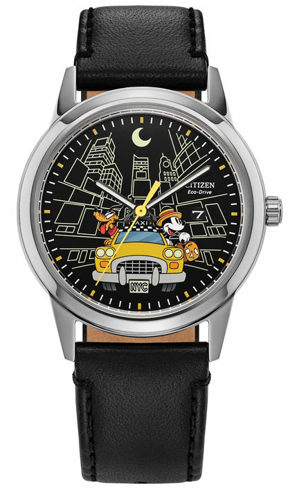 Mickey Mouse & Pluto Take NYC Black Dial Leather Strap AW1860-01W | Citizen Sale
