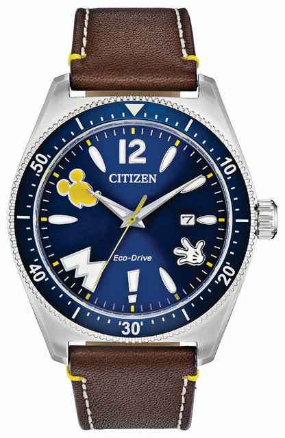 Mickey Mouse Blue Dial Leather Strap AW1599-00W | Citizen Featured