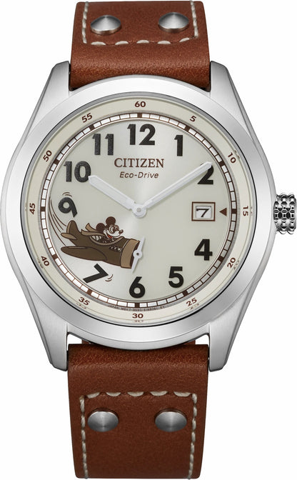 Mickey Aviator Ivory Dial Leather Strap BV1088-08W | Citizen Trusted