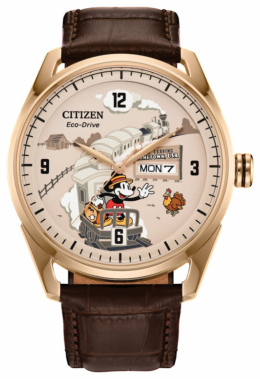 Hometown Mickey Mouse Beige Dial Leather Strap AW0088-04W | Citizen Smart Buy