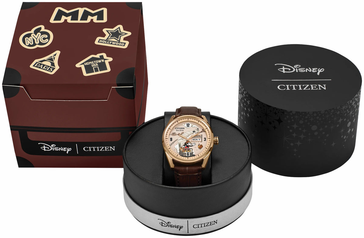 Hometown Mickey Mouse Beige Dial Leather Strap AW0088-04W | Citizen Smart Buy