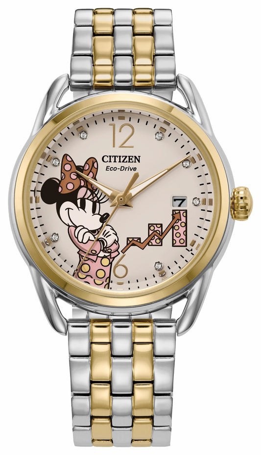 Empowered Minnie Mouse White Dial Stainless Steel Bracelet FE6084-70W | Citizen Essential