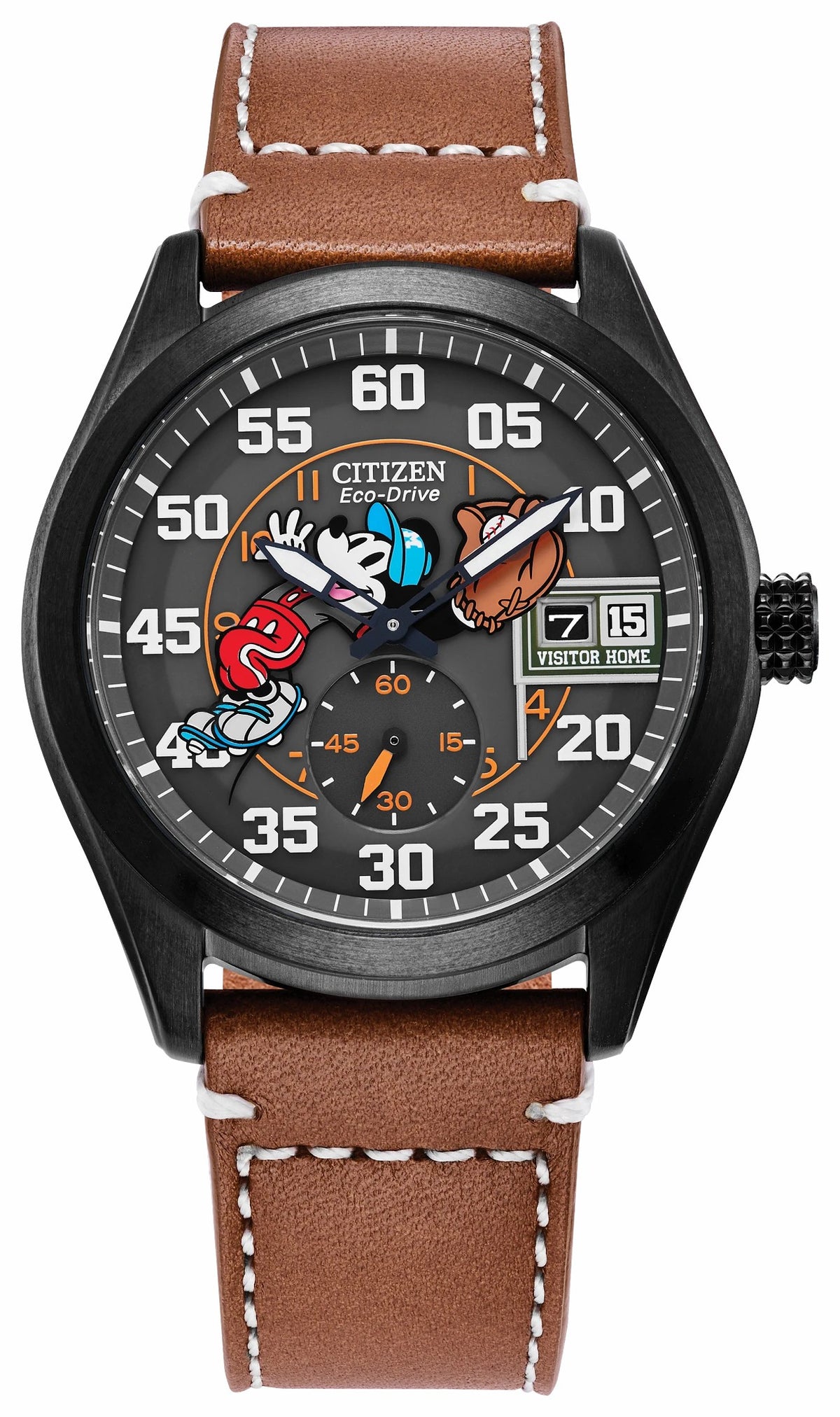 Batter's up Mickey Brown Dial Leather Strap BV1089-05W | Citizen Great Value