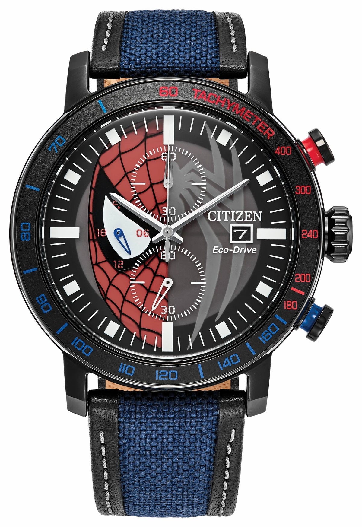 Spider-Man Double Vision Multiple Dial Nylon & Leather Strap CA0855-47W | Citizen Top Pick