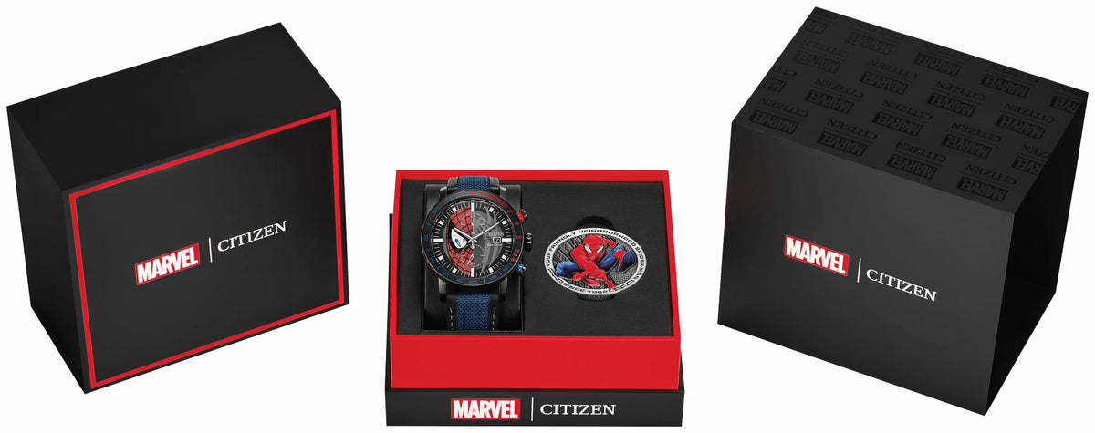 Spider-Man Double Vision Multiple Dial Nylon & Leather Strap CA0855-47W | Citizen Top Pick