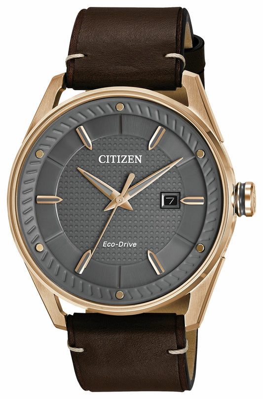 CTO-Men's Eco-Drive BM6983-00H Rose Gold Leather Strap Watch | Citizen Signature